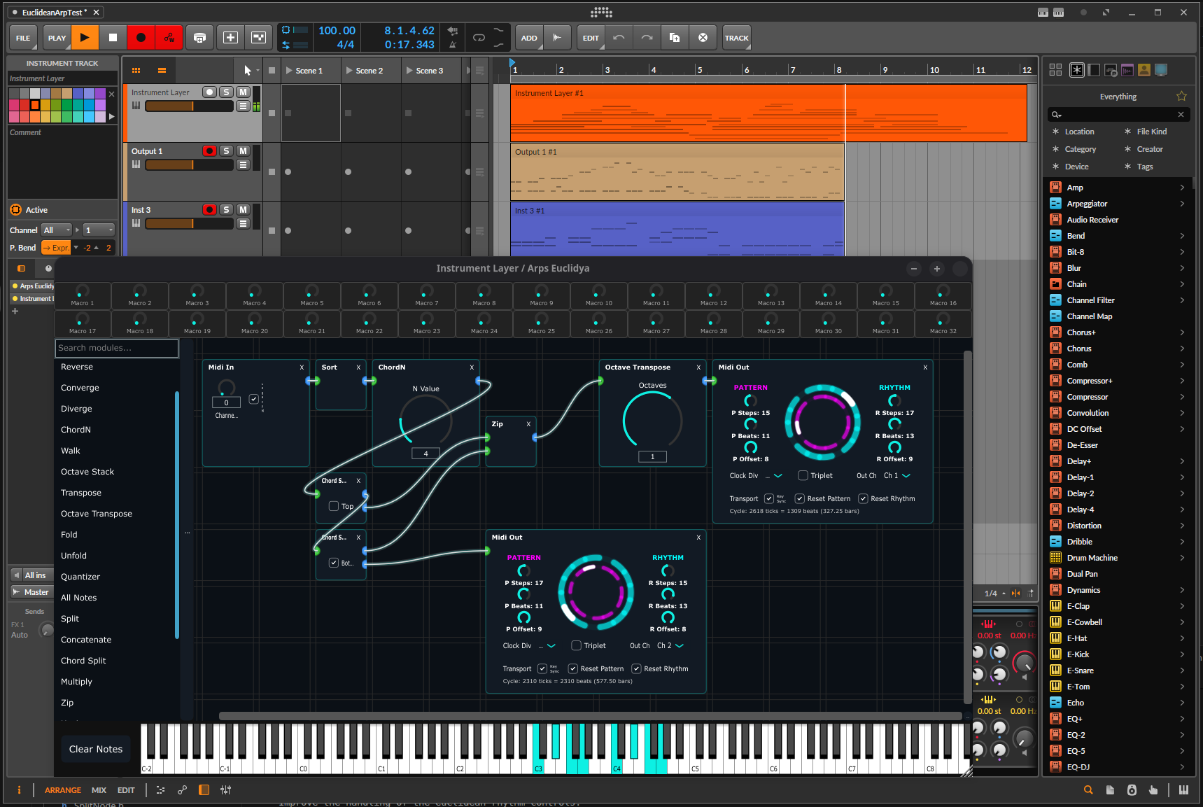 Arps Euclidya in Bitwig